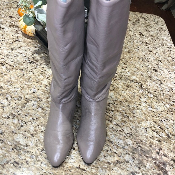 RARE‼️ DEXTER 1970s USA Leather Ruched Slouch Almond-toe Taupe Boots - Picture 2 of 12